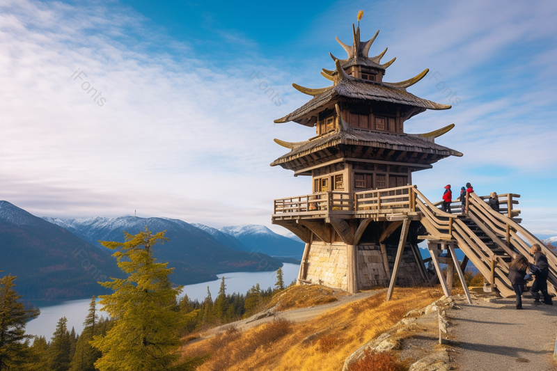喀纳斯湖地标建筑观鱼台,高清,摄影图,摄影图片,图片大全,摄影图免费下载